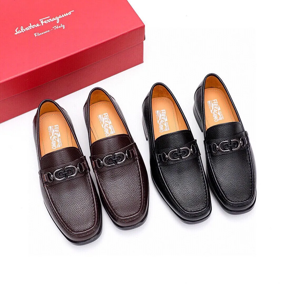 Men's shoes 💰520 💐[Ferragamo/Ferragamo] New 🐲Ferragamo* Ferragamo classic formal leather shoes! It uses imported first-layer pebbled cowhide leather upper + luxurious hardware buckle, and the inner first-layer comfortable cowhide leather lining! Original rubber outsole! Code number 38-44 (45🉑️customized)